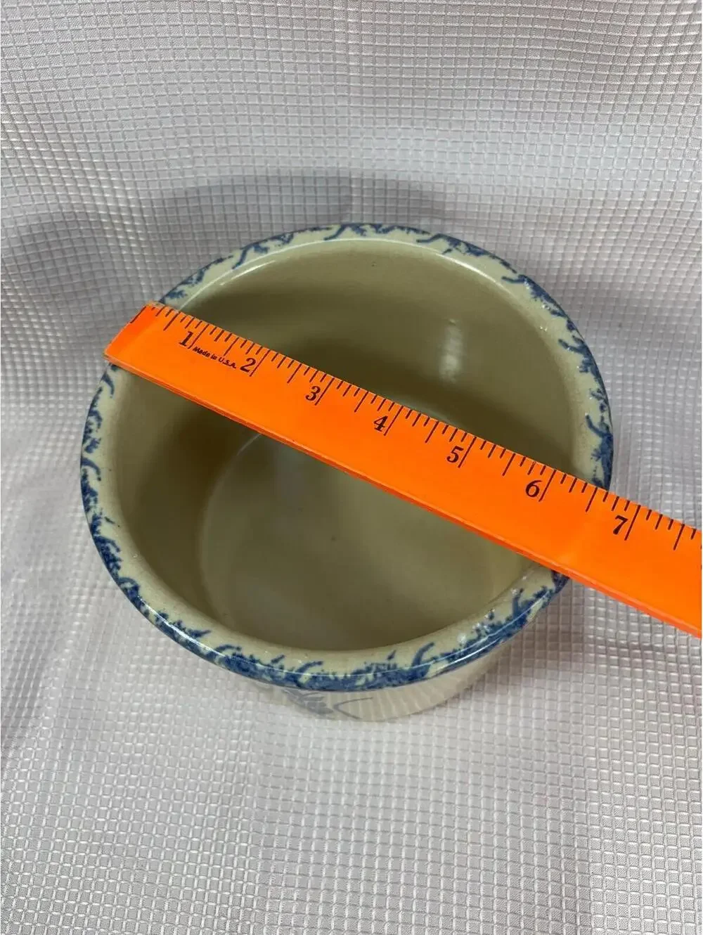 117 Vintage Robinson Ransbottom Pottery Crock blue spongeware wheat pattern